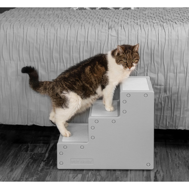 Gray 3-Step Pet Stairs with Non-Slip Surface