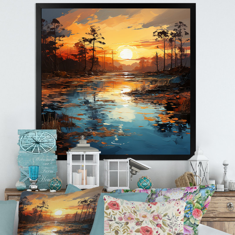 Par le lac Sunrise Reflections 2 - lac, art mural, H 30 po x l 30 po x P 1,5 po, Cadre photo noir