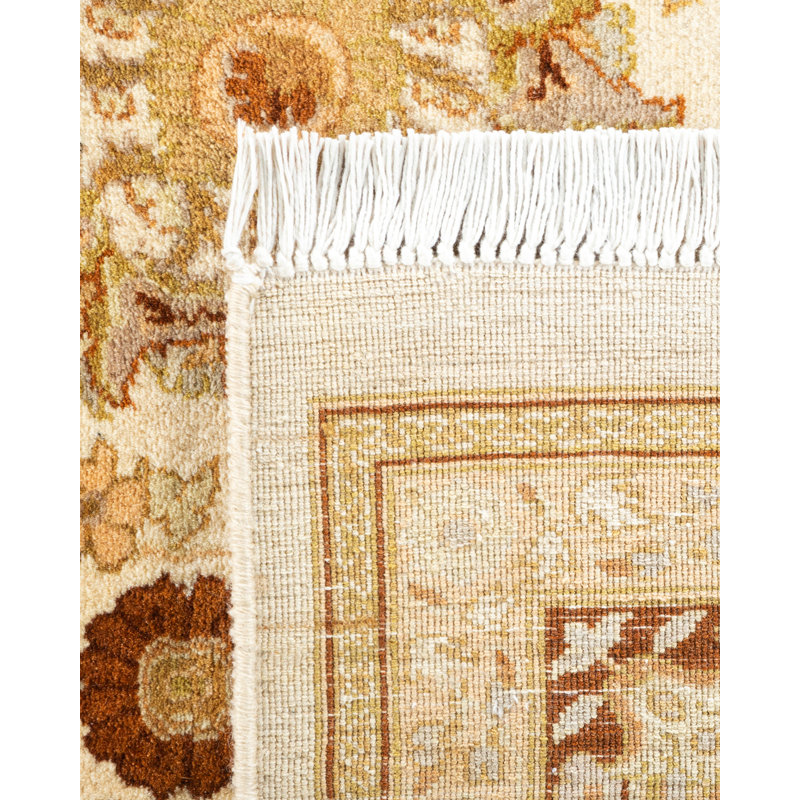 Tapis unique ivoire / orange / brun noué à la main 6 pi 2 po x 9 pi 5 po Hayner