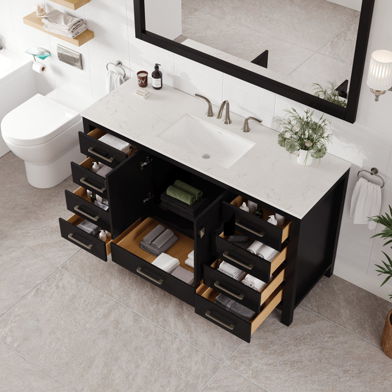 Minnich 60 In. Espresso Single Sink Bath Vanity With Carrara Quartz Top And Undermount Porcelain Sink