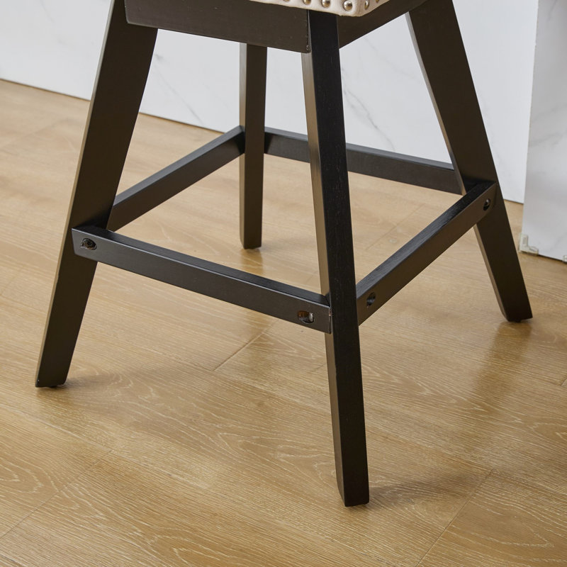 Swivel Velvet Barstools With Button Tufted Decoration, Wooden Legs, And Chrome Nailhead Trim, Set Of 2, Ideal For Comfort And Style