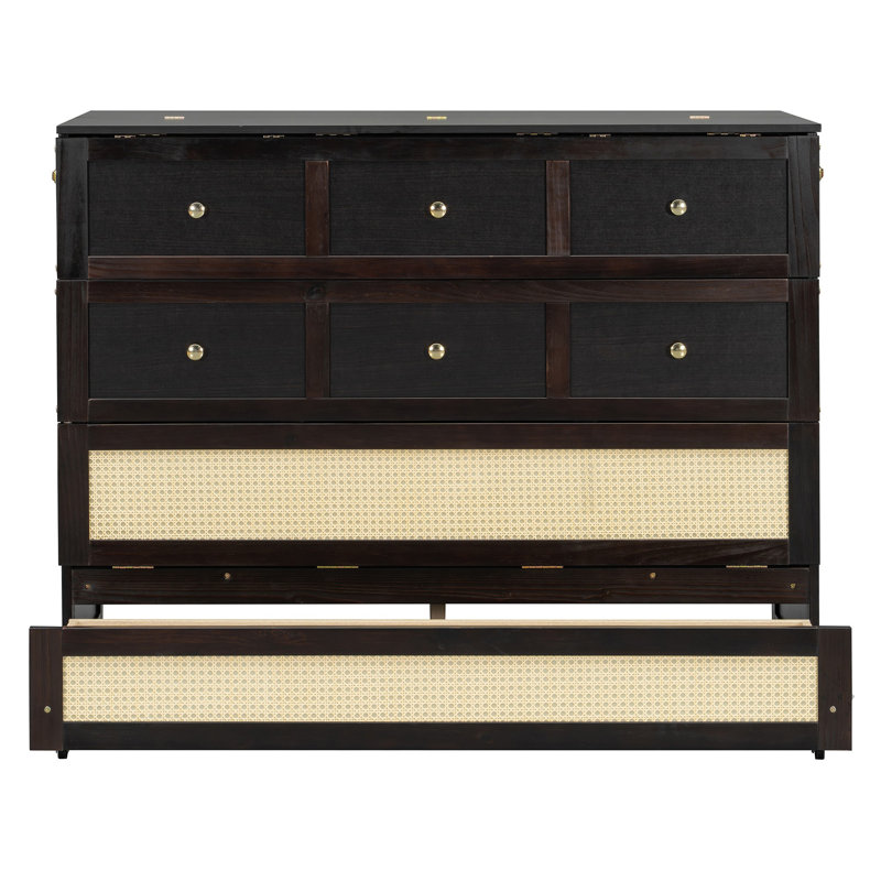 Full Size Murphy Bed With Large Drawers,Espresso