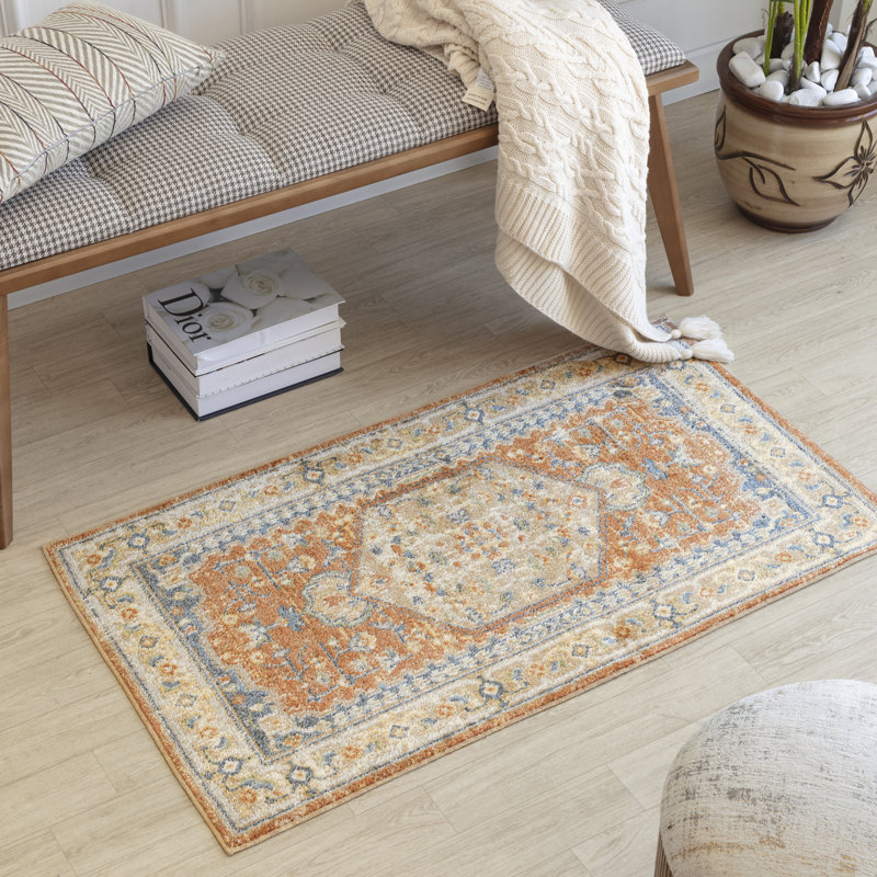 Traditional Washable Rug, Bordered Rug For Living Room, Dining Room, Bedroom, Kitchen, Rectangle 120 x 170 cm