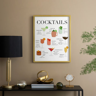 Cocktail Chart Framed Print - Solid Wood