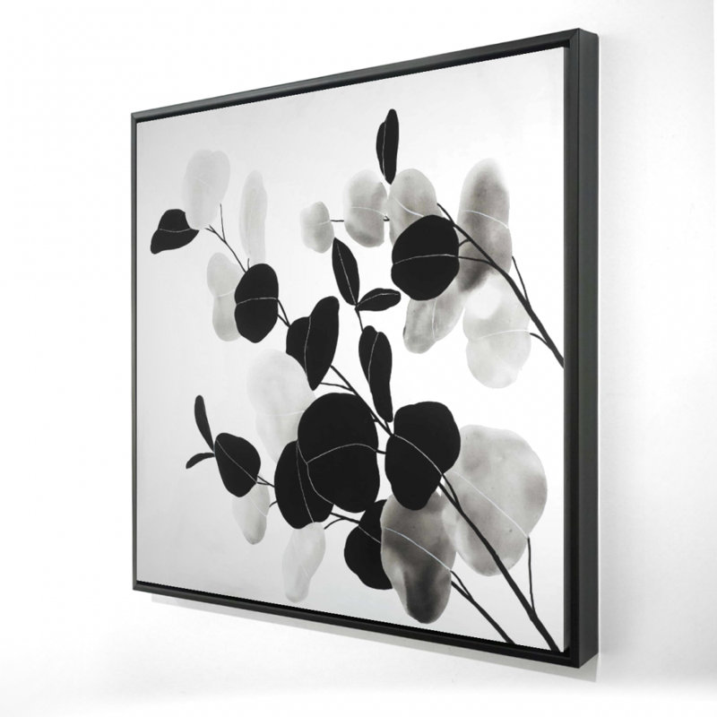 Grayscale Branches with Leaves - Botanical Framed Canvas Decor