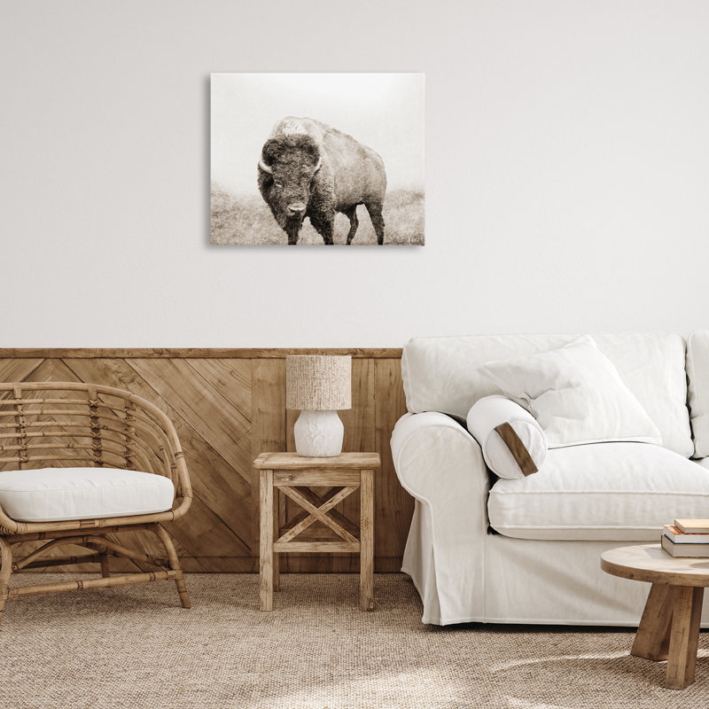 «Bison Distress Portrait», art mural sur toile par Dan Meneely, H 24 po x l 30 po x P 1,5 po