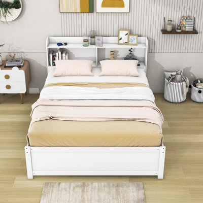Full Size Platform Bed with Trundle and Storage Shelves