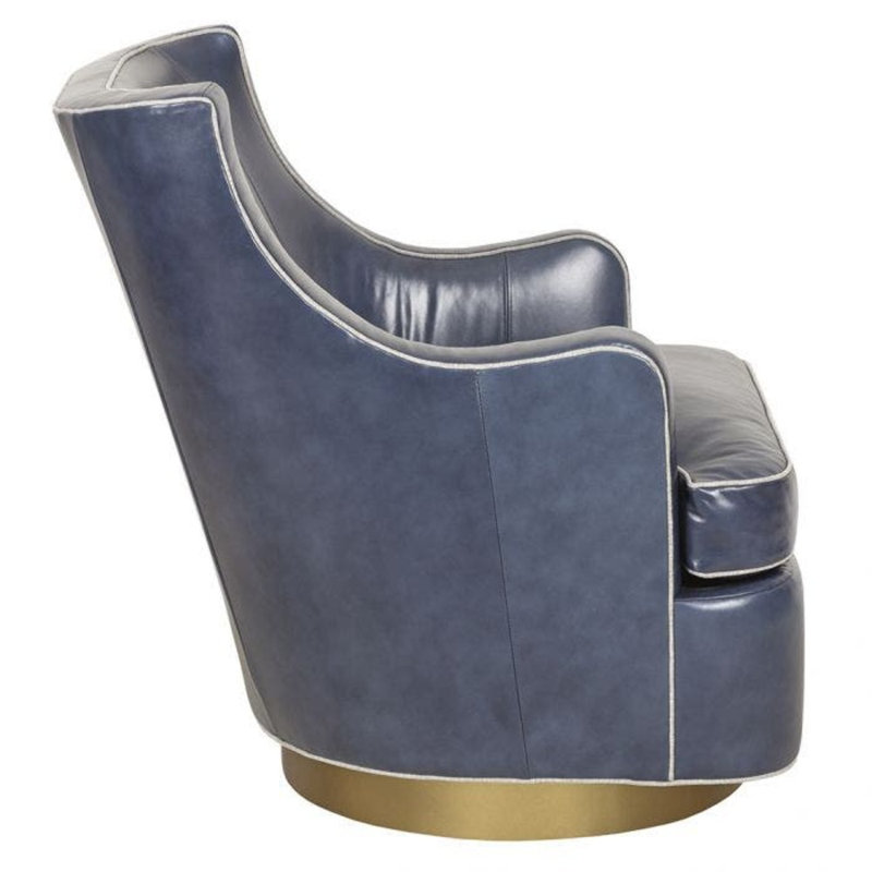 Libby Langdon 29.5" W Swivel Barrel Chair, Bright Brass, 8789 Indigo 100% Polyester