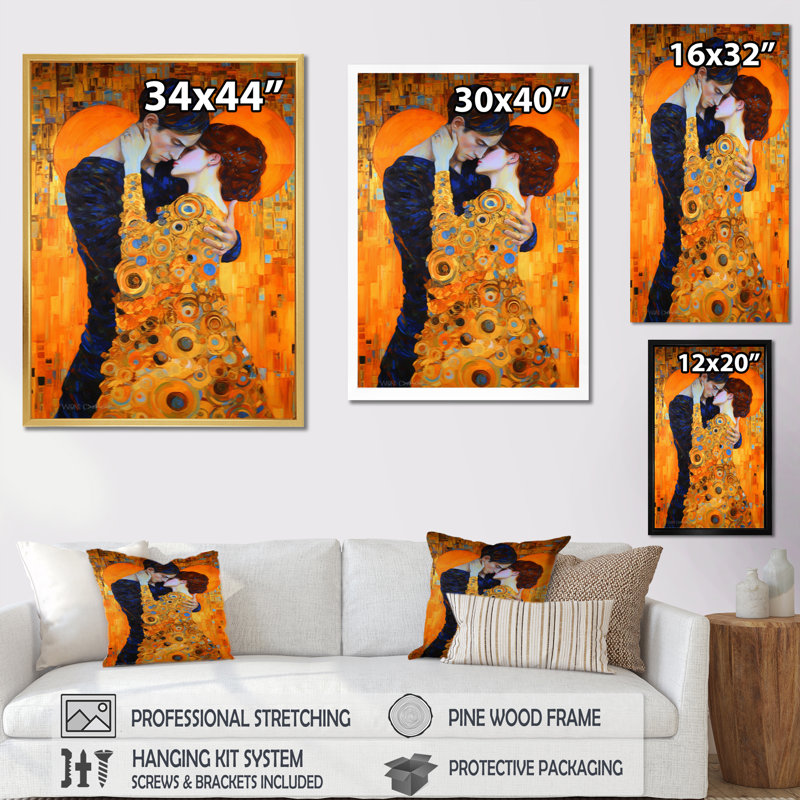 «The Lovers Tribute To Klimt», reproduction sur toile, H 20 po x l 12 po, Toile tendue