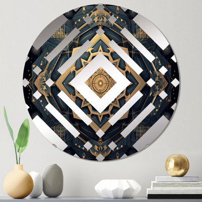 Geometric Mandala In Gold And Nova Blue II - Diamond Decorative Mirror