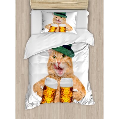 Cat Cool with Hat and Beer Mugs Bavarian German Drink Festival Tradition Funny Humorous Duvet Cover Set -  East Urban Home, ESUN8353 44266741