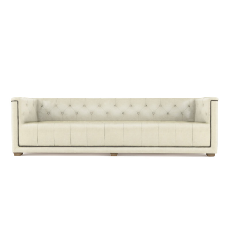 Velvet Sofa, Alabaster Genuine Leather, 96"