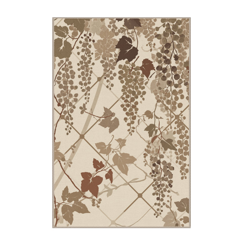 Machine Washable Parrilla Wisteria Classic Trellis Rug in Beige – Beige Binding, 8x12