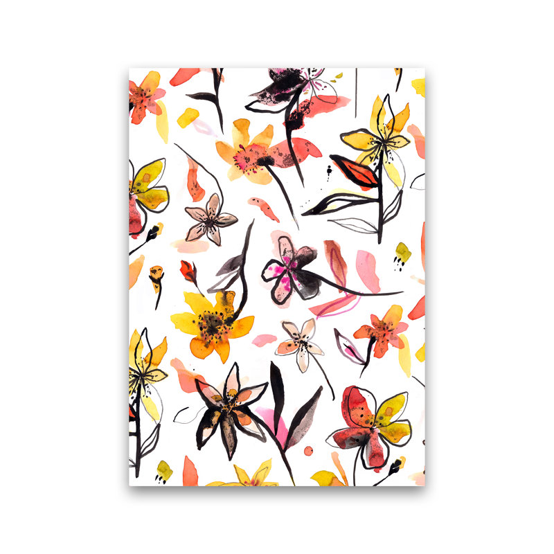 Ink Flowers Yellow - Print, No Framed, 59cm H x 42cm W x 1cm D