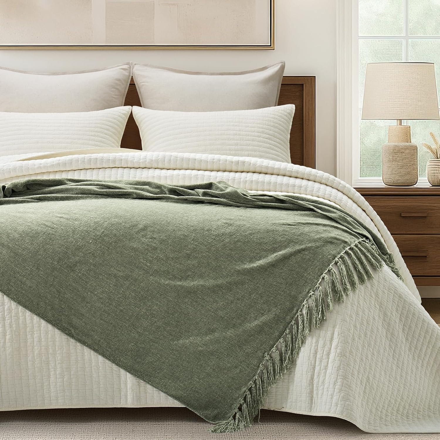 Chenille Throw Blanket, 60" L x 50" W, Sage Green