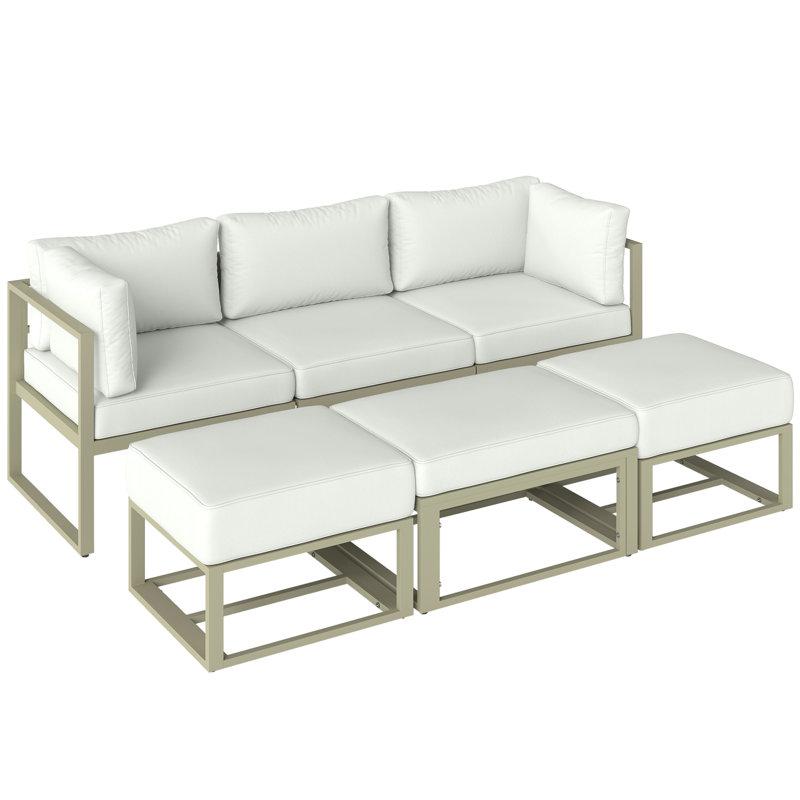 Outsunny Garden Daybed 6 Piece Aluminium Patio Set Cream White