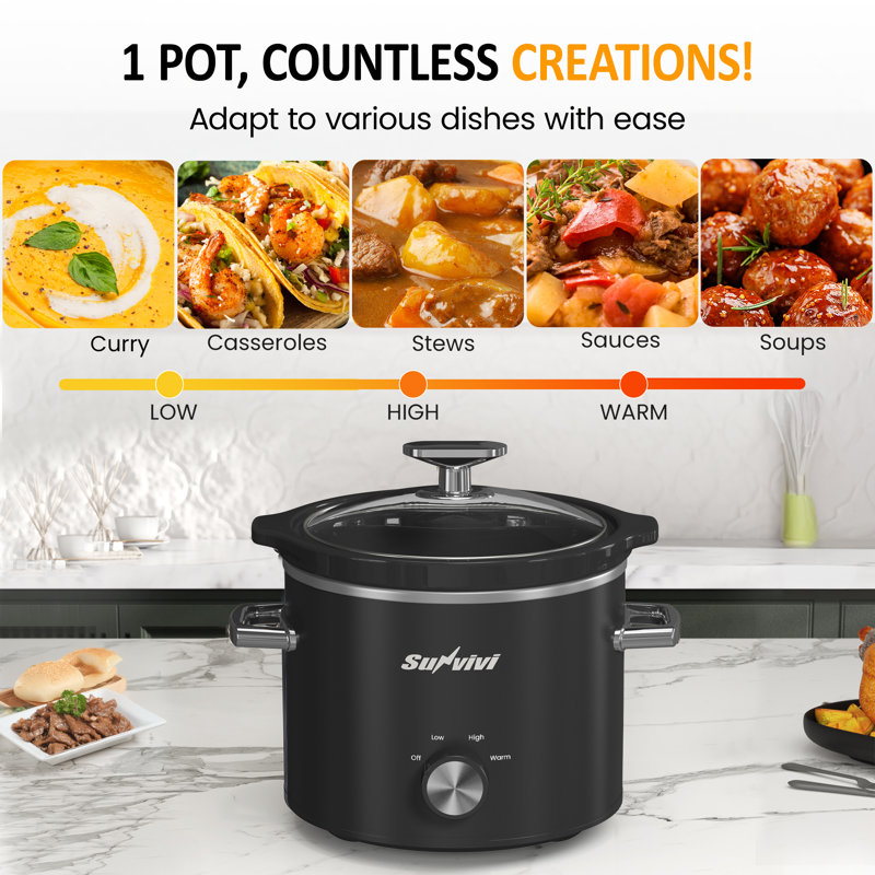 Petite mijoteuse 2QT avec 3 réglages de chauffage, Noir