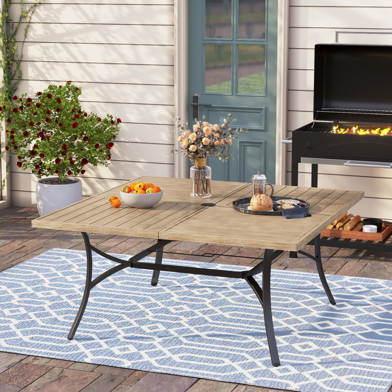 Square Outdoor Dining Table With Umbrella Hole , 60.1'' in. W 60.1'' in. D, Brown