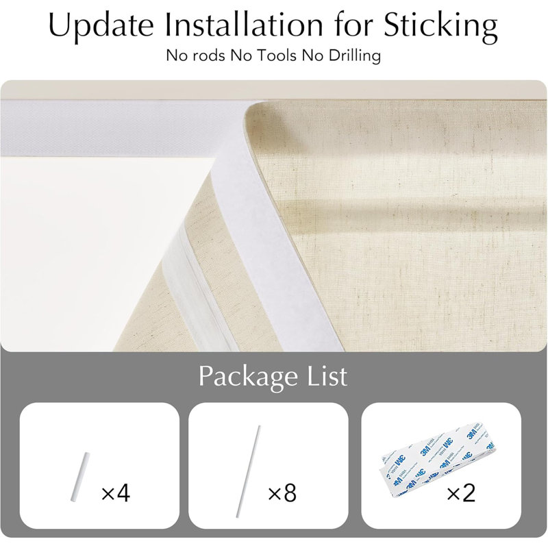  Linen French Door Curtain No Drill Roman Shades for Windows, Solid Cordless Blinds for Farmhouse Door Window Covering with Light Filgtering, 1 Panels