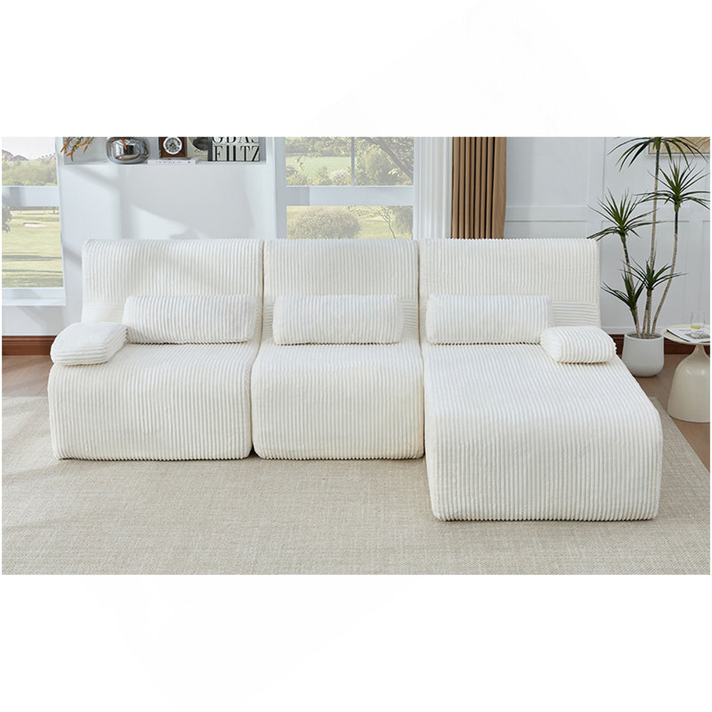 Canapé modulaire moderne de 98 po sans canapé en forme de L Canapé confortable pour le salon, beige, Velours côtelé beige