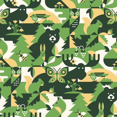 Animals In Forest 1 Piece Wrapped Canvas Wall Art