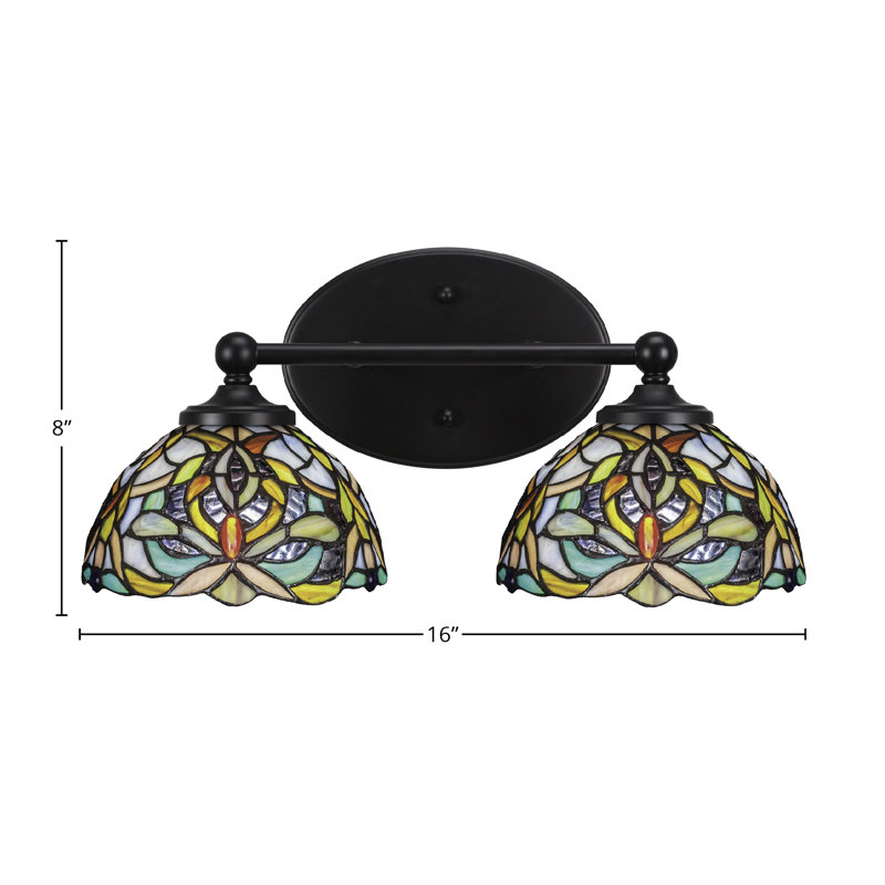 Barre d'éclairage de salle de bain Capri avec verre d'art kaléidoscope 7 po, 2, Noir mat