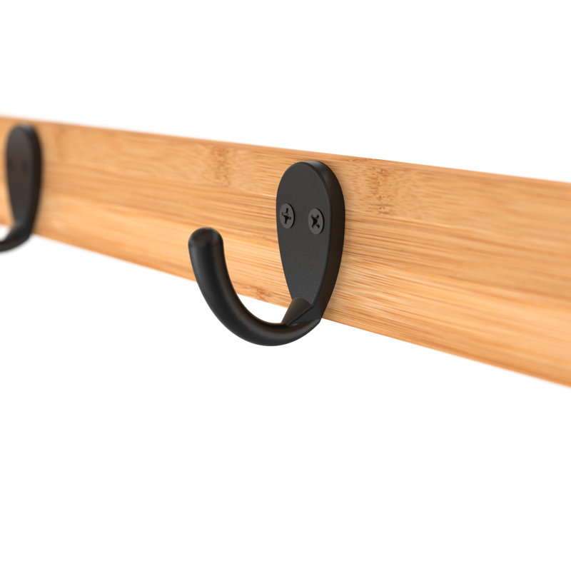 Bamboo Solid Wood Accent Shelf with Towel Bar & Hooks