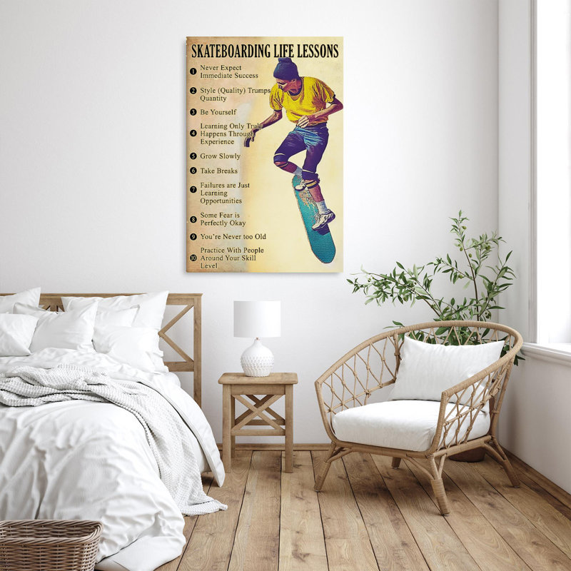 " Skateboarding Life Lessons - 1 Piece Rectangle Graphic Art Print On Wrapped Canvas ", 36" H x 24" W x 1.25" D
