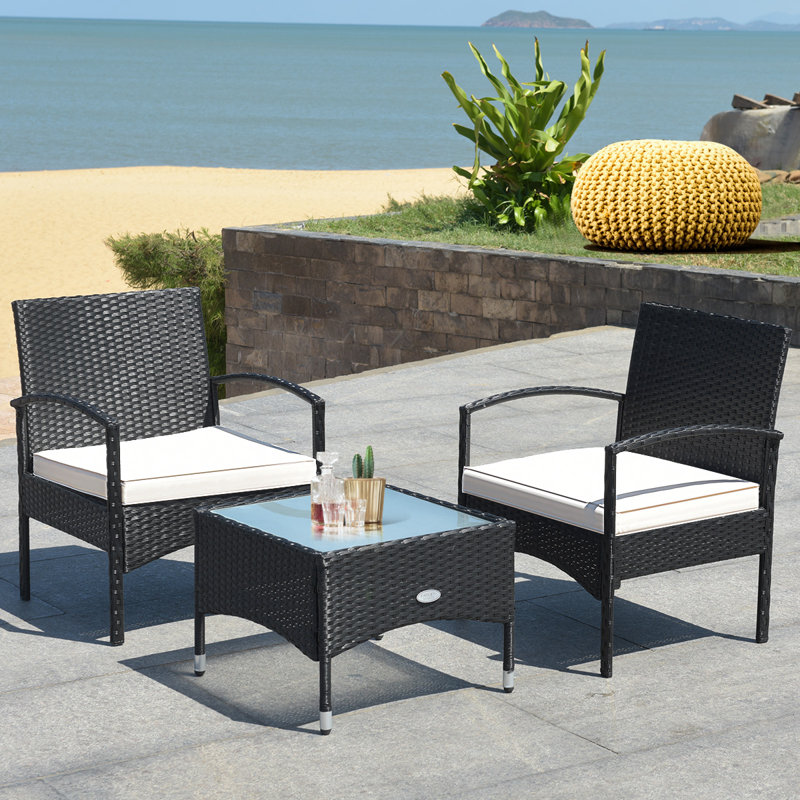 Ensemble de conversation en osier avec coussins Sunbrella 3 pièces Patiojoy, Blanc