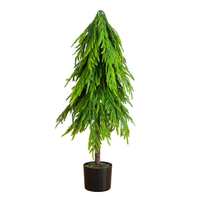 4Ft. Artificial Real Touch Down Swept Norfolk Pine Tree With Natural Look, 3" H x 14" W x 6" D