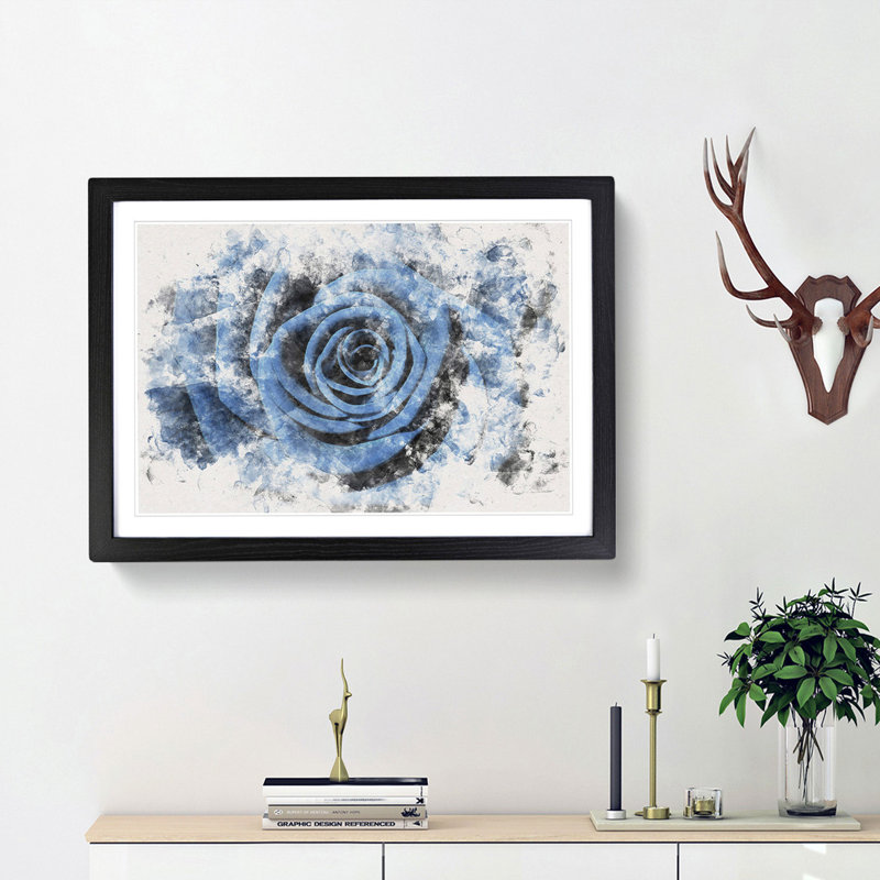 Pretty Blue Rose - Picture Frame Graphic Art Print, Black Framed, 33cm H x 45cm W x 2cm D