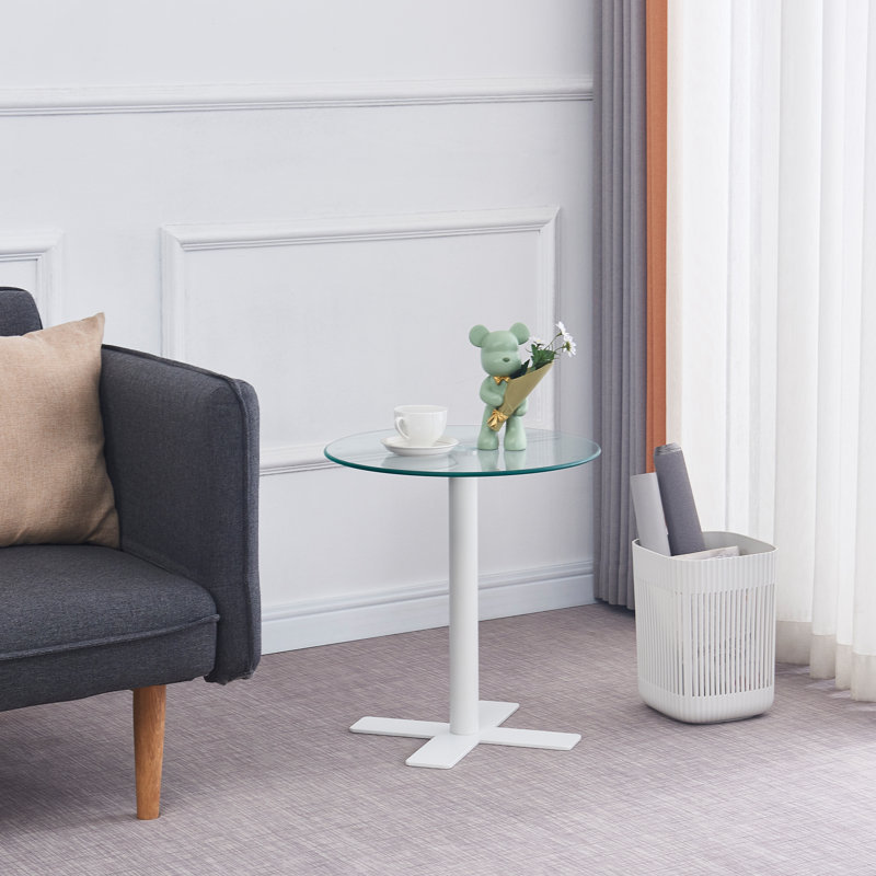 Tempered Rould Glass Dinning Table with Leg, White, Transparent