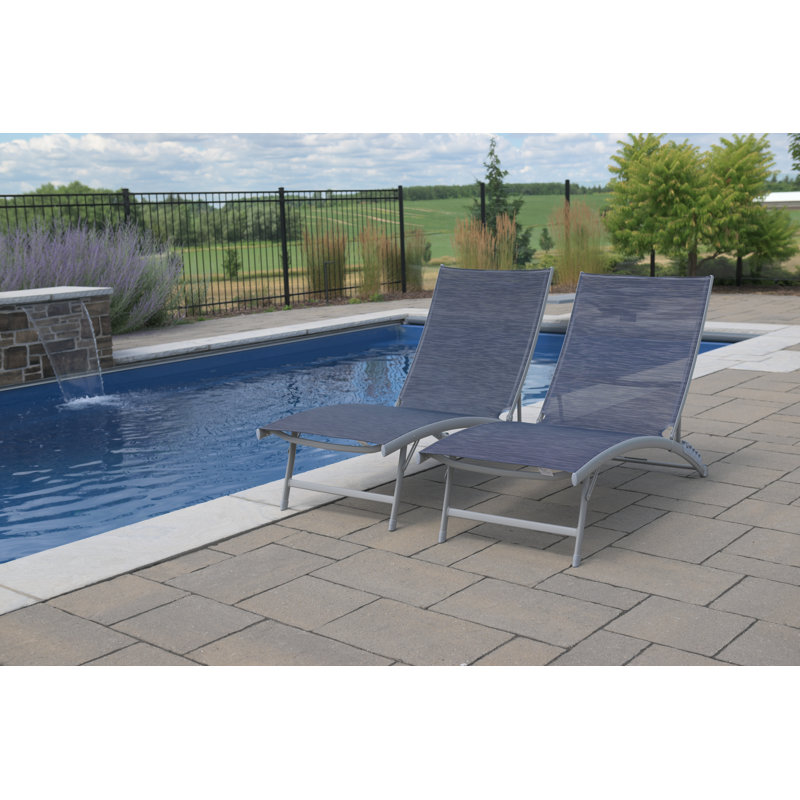 Vivere Stackable Aluminum Clearwater Lounger Set with Premium Phifertex Fabric (265 lb Capacity), Navy Blue