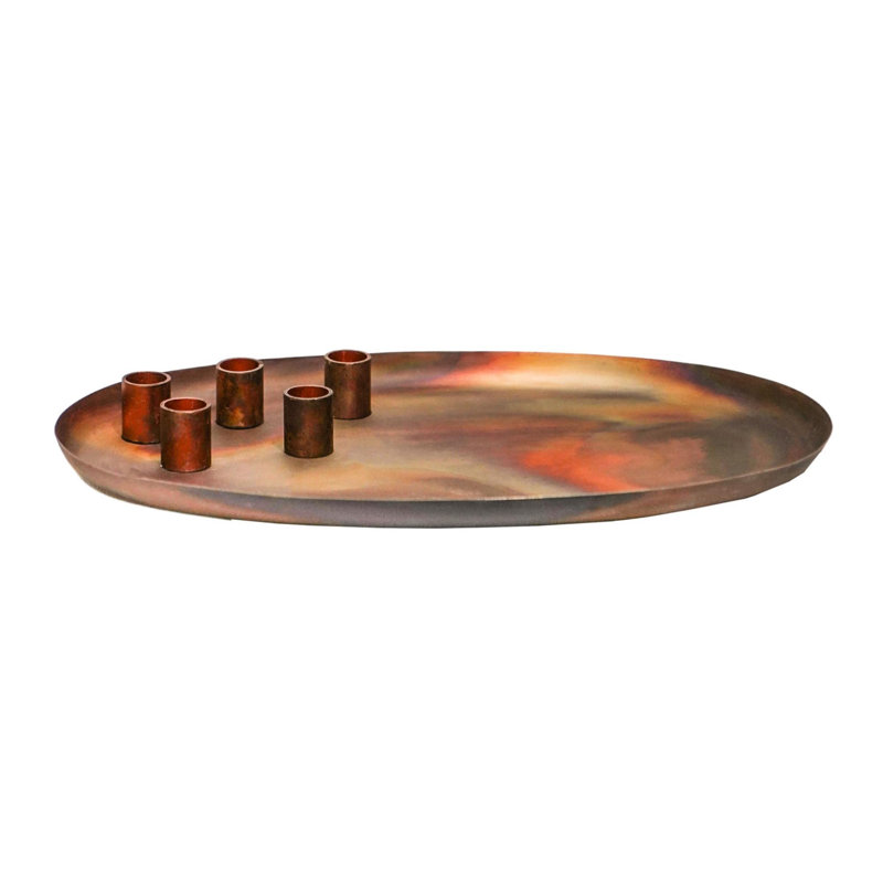 Oval Metal Candle Centrepiece, Copper
