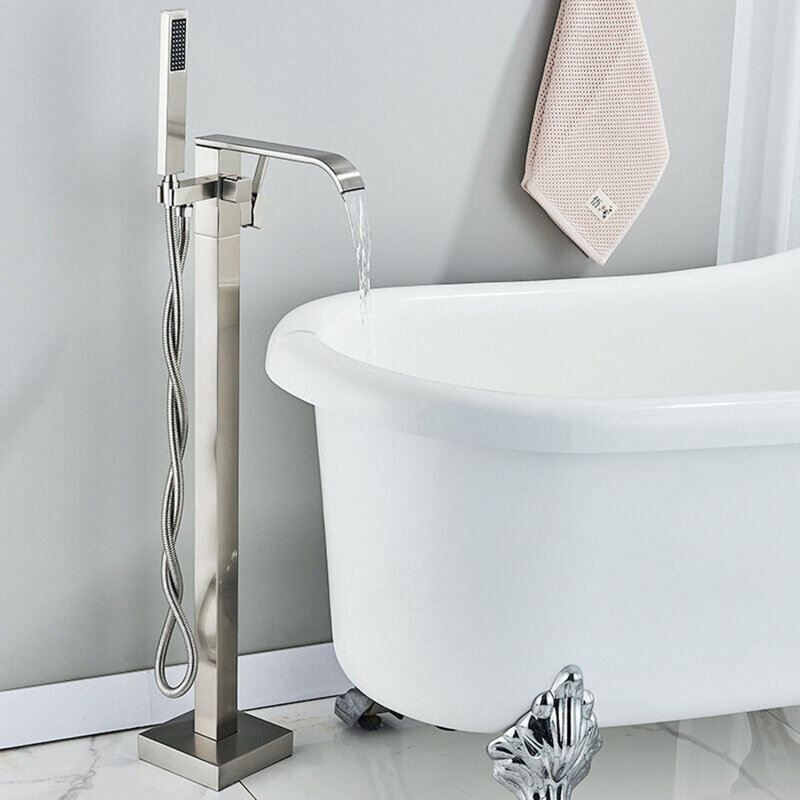 Robinet de baignoire autoportant monocommande à fixation au sol avec douche à main, Nickel brossé