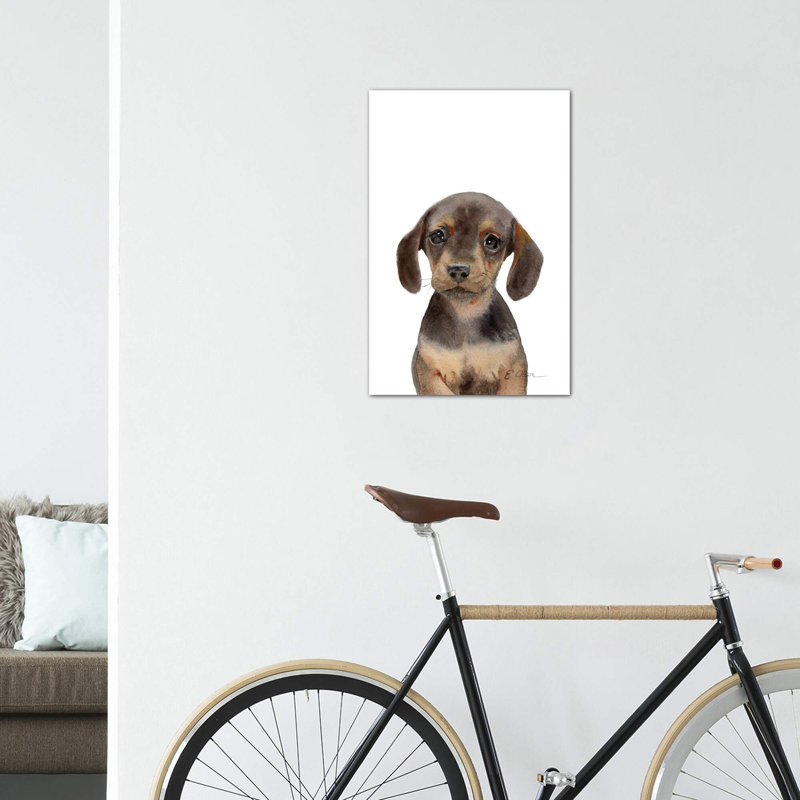 Chiot teckel par Watercolor Luv - reproduction d'art, Toile tendue, Pas de tapis, H 40 po x l 26 po x P 1,5 po