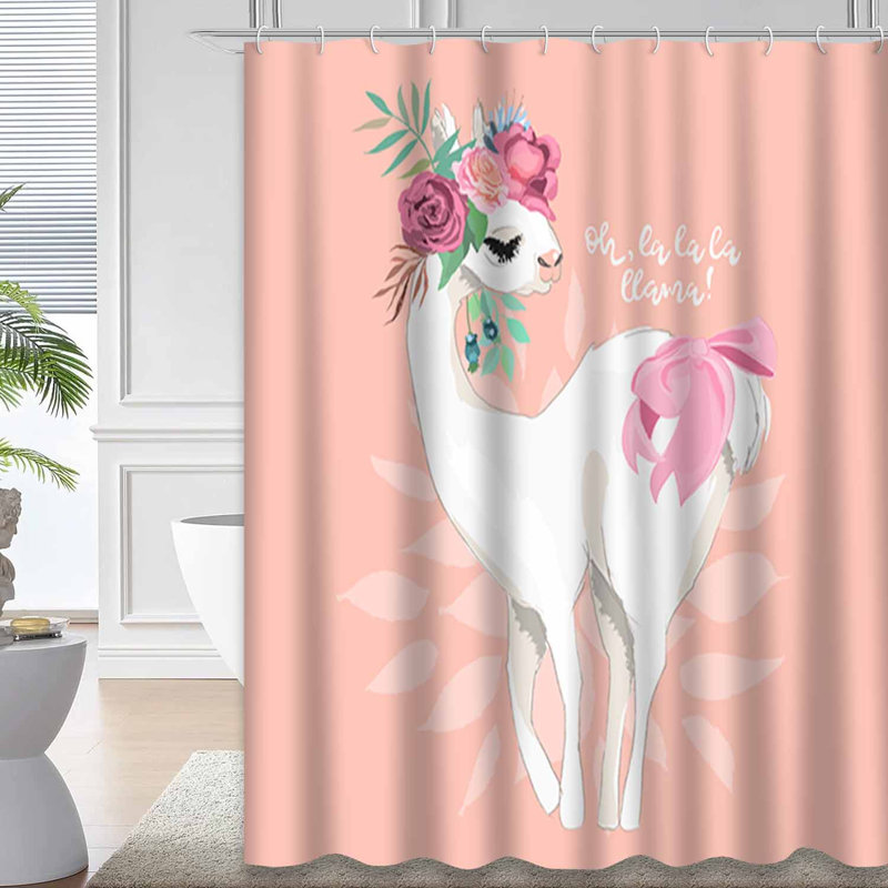Rideau de douche imperméable à motif floral en alpaga avec 12 crochets, L 72 po x l 78 po