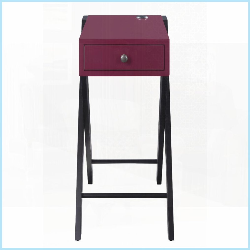 Burgundy &amp; Black Coffee Table with Drawer &amp; USB Ports – Ideal for Living Room, Easy Storage &amp; Charging, Red