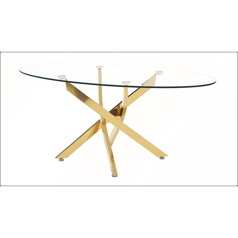 Table basse OVAL avec plateau en verre trempé et pieds dorés, moderne et durable pour l'élégance du salon