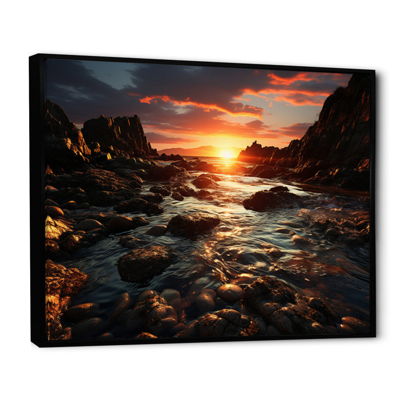 Rochers côtiers de Rocky Beach, Cadre flottant noir, H 24 po x l 32 po x P 1 po