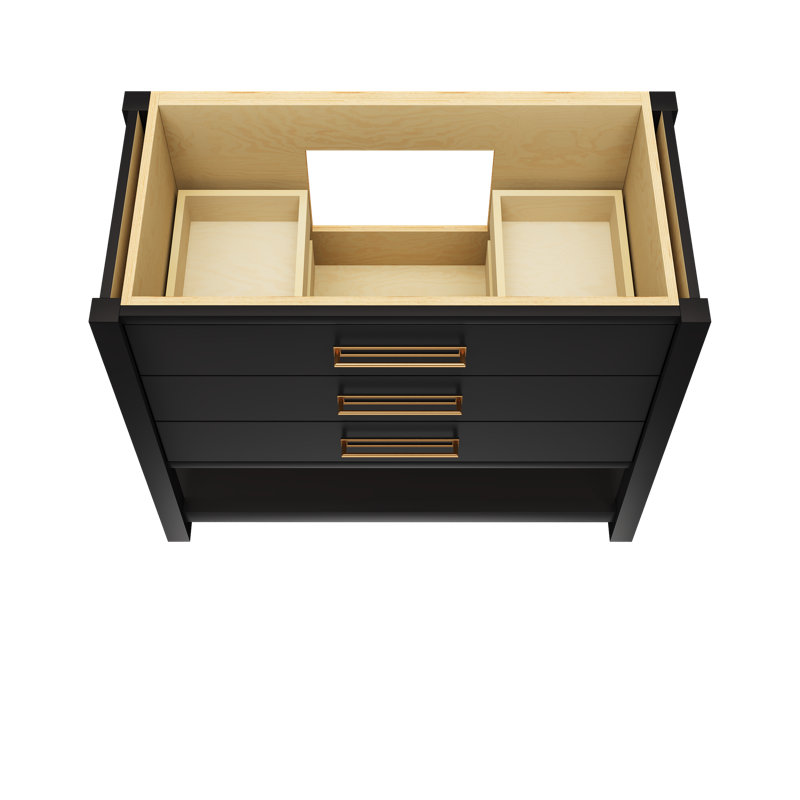 Kiawah Three-Drawer Single Bath Vanity, Noir, Satin Gold, 42"