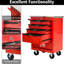 5 tiroirs, chariot à outils multifonctionnel, roues, rouge et noir, verrouillable, poignée à tirer, frein, chariot d'atelier de réparation d'entrepôt de roulement, toit en acier inoxydable, verrouillage universel, glissière de 15 kg,-1358024730