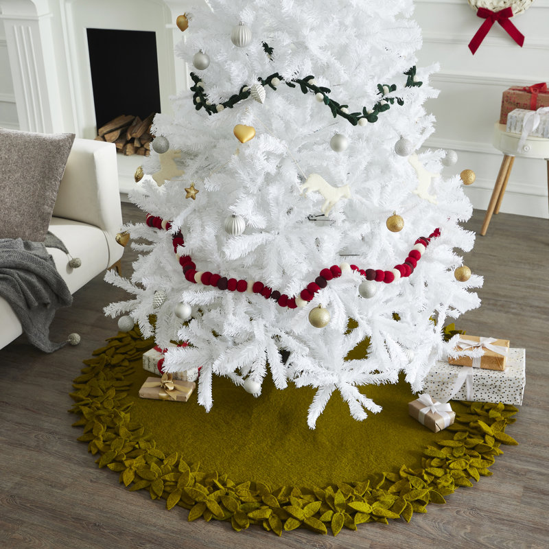 Overlapping Flowers Christmas Tree Skirt, Cream, 48" W