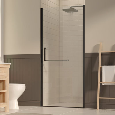 33-34" W ×72" H Frameless Pivot Shower Door, Pivot Swing Shower Glass Doors With 1/4"(6mm) Sgcc Clear Tempered Glass,Explosion-Proof Film, Reversible Installation, Matte Black