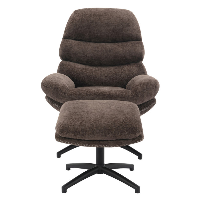 Hearl Swivel Lounge Chair With Ottoman, Brown Polyester