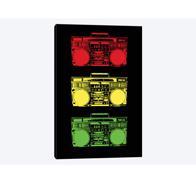 «Boom Box Cubed Rasta», impression sur toile, H 12 po x l 8 po x P 0,75 po, Toile tendue, Pas de tapis