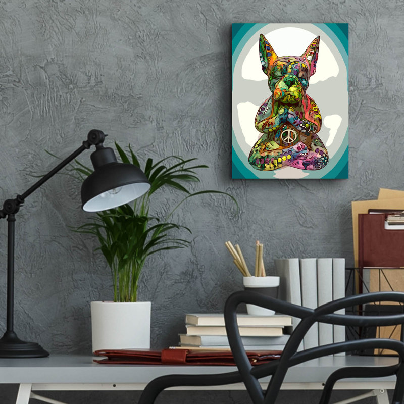 «French Buddha Bulldog» par Dean Russo, H 16 po x l 12 po x P 0,13 po