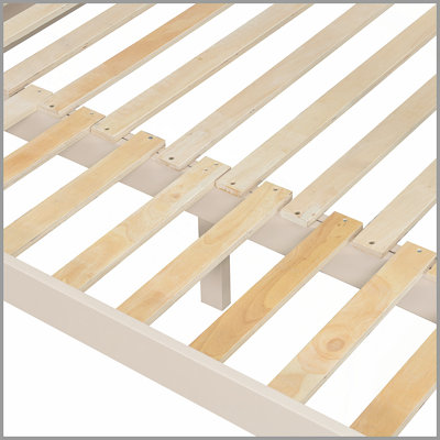 Lit superposé en bois en forme de maison avec glissade et escalier de rangement, cadre de lit simple / simple / double pour enfants, beige et blanc