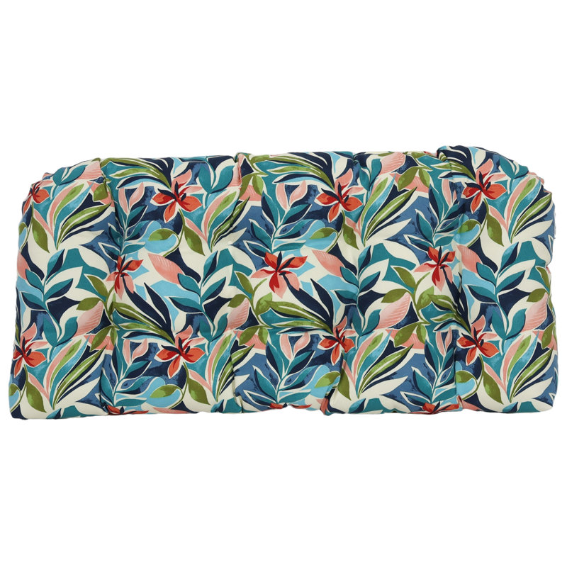 Rounded Back Outdoor Settee Cushion Set (Set Of 3), Ivory/Blue/Somap Multi Floral