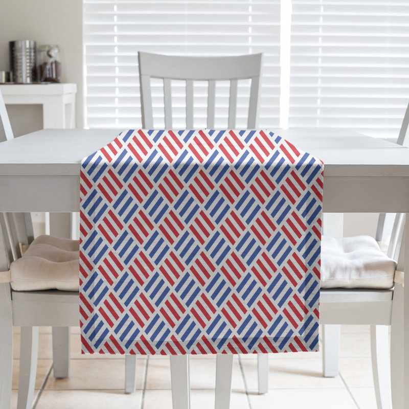 Chemin de table fêtest hol, L 72 po x l 16 po, Bleu / Rouge, Mélange de coton